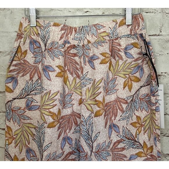 Nicole Miller Womens S Pull On Pants Pink Tropical 100% Linen Cropped Wide Leg - Picture 2 of 4